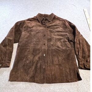Savannah Suede Leather Shirt Jacket Womens Large Brown Western Boho Shacket